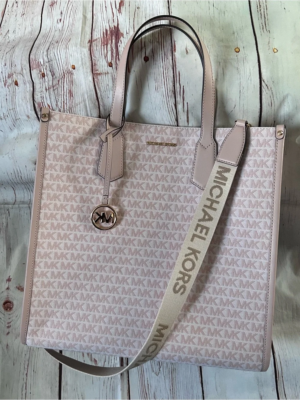 Michael Kors Large Signature Logo Tote with Branded Strap Blush Pink NWOT